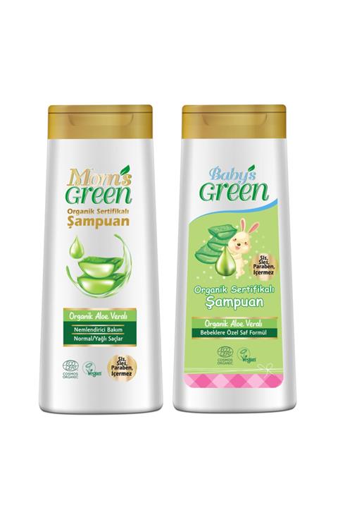 Mom's Green Organik Aloe Veralı Şampuan Ve Organik Bebek Şampuanı Seti2'li  400ml*2
