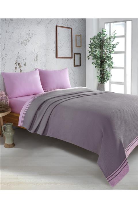 Gökyüzü Elegant Gökyüzü Çift Kişilik Bordürlü Pike Takımı - Gri / Pembe