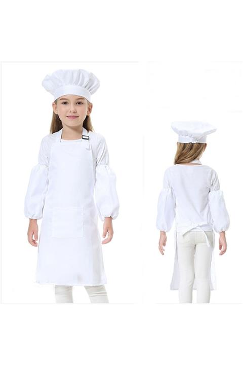 bba new trend Beyaz Mutfak Şef Önlük 2 Li Şapka Ve Aşçı Önlük