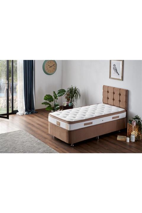 Niron Yatak Niron Latte 90x190 Cm Tek Kişilik Yatak Baza Başlık Seti - Sert Yatak, Kumaş Baza Ve Başlık Takımı