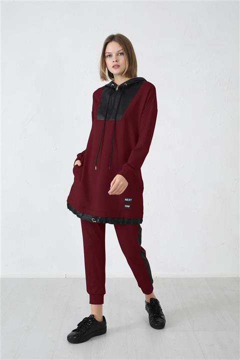 Mymood Deri Detaylı Eşofman Takım Bordo