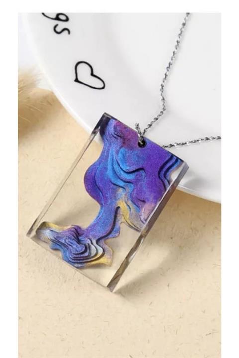Shiny Resin Epoksi Silikon Kalıp Katmanlı Kolye (dikdörtgen)