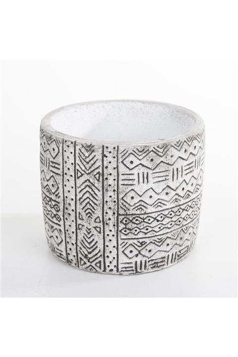 MF Botanik Etnik Desenli Yuvarlak Saksı Dekoratif Ofis Ev Kaktüs Çiçek Saksısı Eskitme 14 X 12 Cm