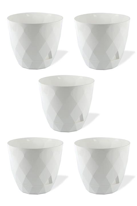 TEMMUZ HOME 5 Adet Baklava Desenli Tabaklı Orta Boy Plastik Saksı Yakamoz No3