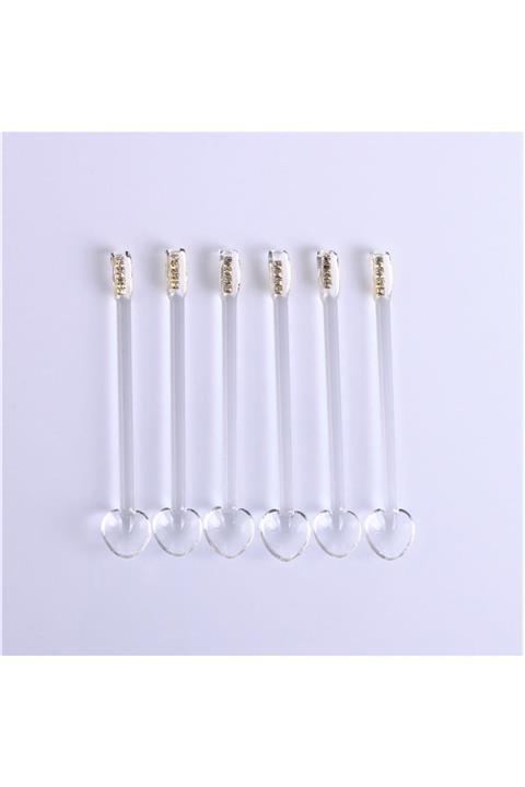 KristalGalerisi Cam Çay Kaşığı Taş Süslemeli Altın