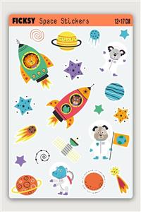 Ficksy Sevimli Kozmik Hayvanlar Sticker Seti - 21 Adet Etiket Çıkartma