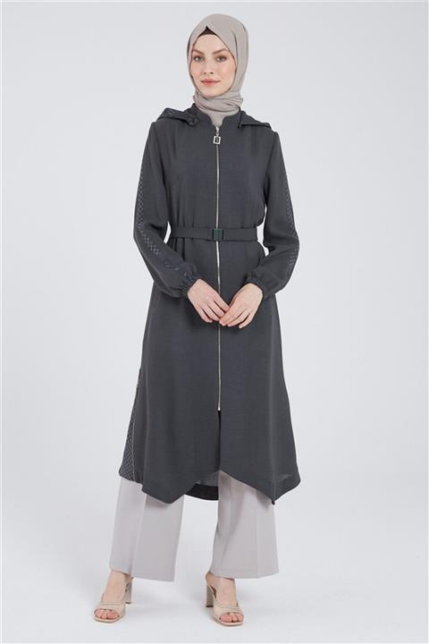 Zühre Kapüşonlu Ve Kemer Detaylı Haki Kap 12417