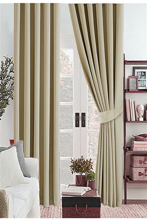 farbateks Bej Vizon Kalın Güneşlik Blackout Kararma Fon Perde Düz Dikim