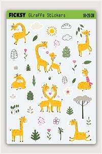 Ficksy Sevimli Zürafa Sticker Seti - 24 Adet Etiket Çıkartma