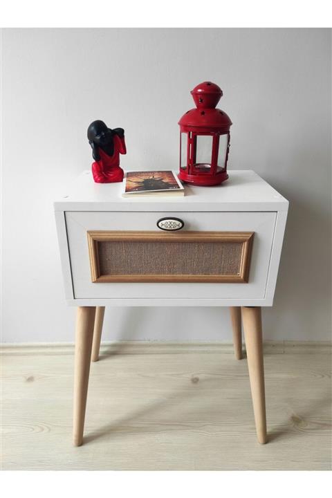 MBK AHŞAP Yatak Başucu Komodin Retro Komodin Modeli Kapaklı Komidin Kapaklı Mat Beyaz