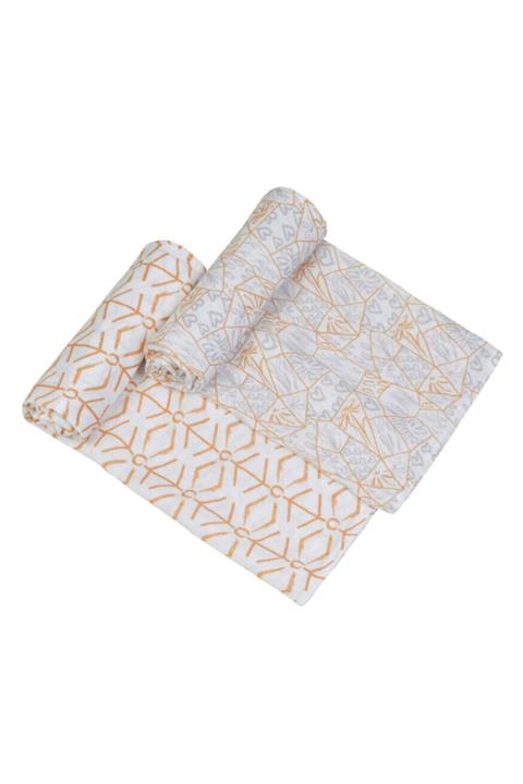 POSH BABY Müslin Bez 100x120cm 2'li Gri Çiçek Hardal Geo