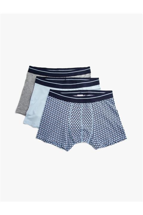 Koton Erkek Mavi Desenli Boxer Seti Pamuklu
