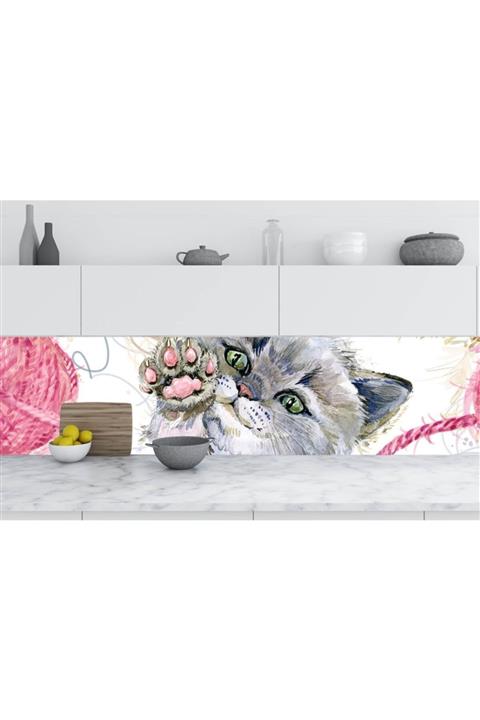 StickerArt Mutfak Tezgah Arası Folyo Fayans Kaplama Folyosu Kediler