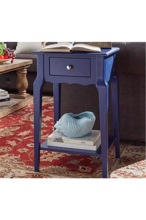 Wooding Tek Çekmeceli Masif Bonamy Lacivert Komodin Telefonluk