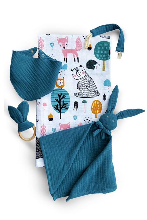 Baby Luden Iskandinav Desenli Müslin Örtü Ve Uyku Arkadaşım Set