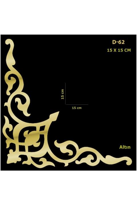 EYM Dekoratif Yapışkanlı Mobilya Dolap Süsü Altın 15 X 15 Cm Köşe Aynalı Pleksi D-62