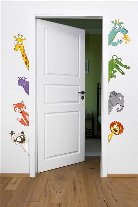 Dekor Loft Ejderha, Timsah, Fil, Aslan, Maymun, Tilki, Hipopotam, Zürafa Kapı Yanı Duvar Sticker