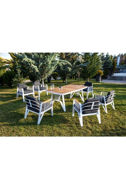 CLK Garden Siena 6 Kişilik Bahçe Masa Yemek Takımı Siyah