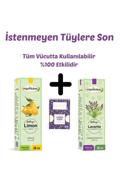 organikdem Tüy Geciktirici Tüy Azaltıcı Serum Limon Yağı + Lavanta Yağı + Lavanta Sabunu