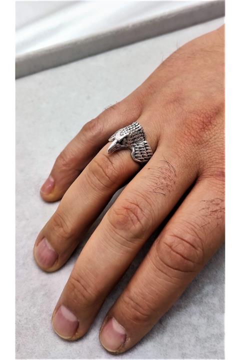 TÜKKAN ACCESSORİES Antik Gümüş Kaplama Ayarlanabilir Kartal Yüzük