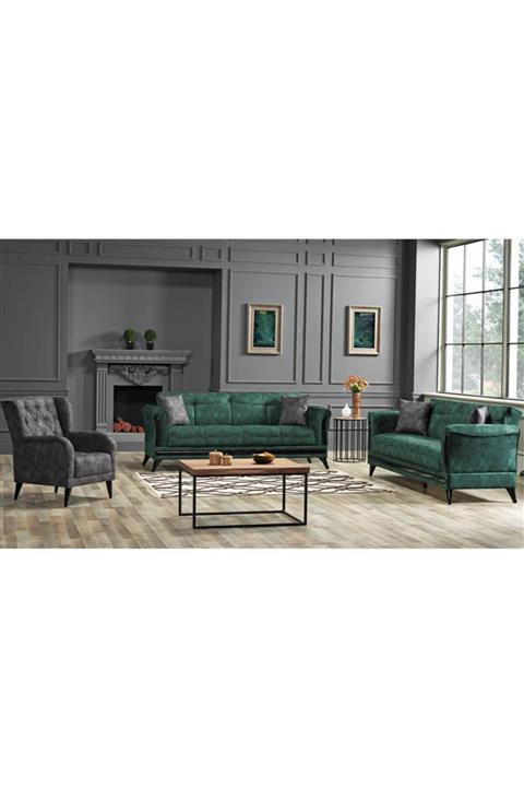 CaddeYıldız Veston Yeşil Metal Kasa Oturma Grubu