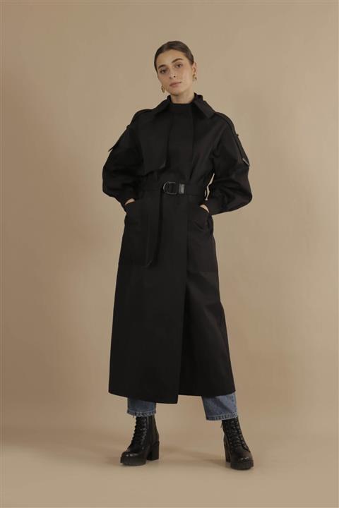 HEQA Kadın Siyah Trençkot