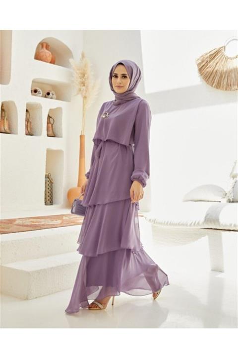 NS Suud Kat Kat Şifon Elbise Lila Model-208