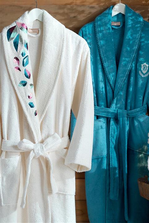 Dantela Melodi Bambu Bornoz Takımı Krem Maldiv