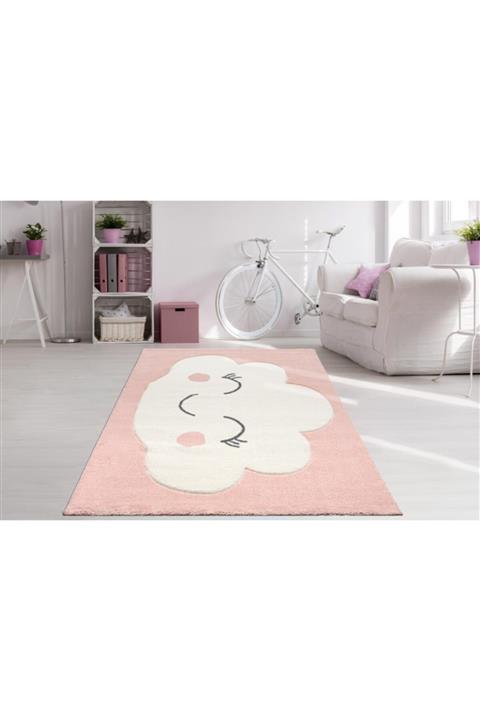 DEMTER CARPET Pembe  Bulut Desenli Oymalı Çocuk Halısı 61a