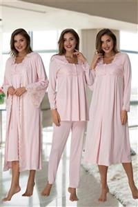 Effort Pijama Lohusa Hamile Sabahlıklı Gecelik Pijama Takımı 4'lü Set