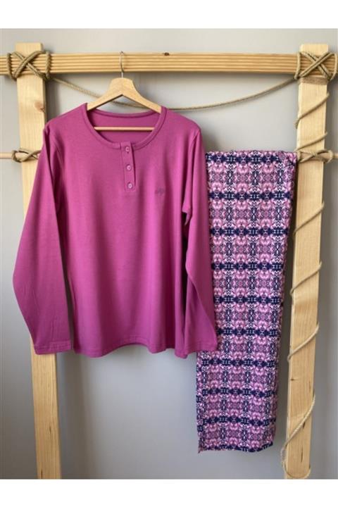 Aydoğan Kadın Pembe Düğmeli Uzun Kol Modal Pijama Takımı 4751