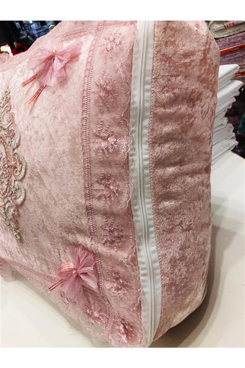 Işık Tekstil Çeyizlik Kadife Bohça Hurcu Fransız Güpürlü