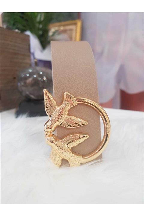 BellaVino Kadın Bej Kuş Tokalı Kemer R6090