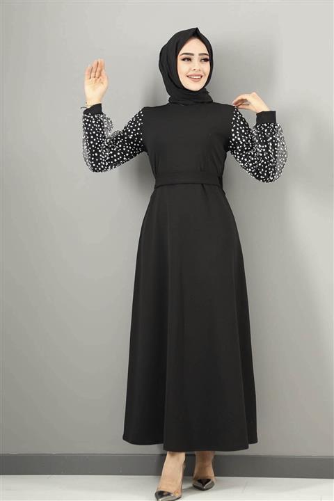 ENSA TESETTUR Kadın Kolları Tül Detaylı Tesettur Elbise