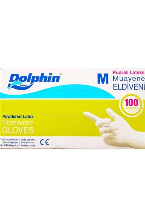 Dolphin Beyaz Pudralı  M  Beden Lateks Eldiven 100'lü