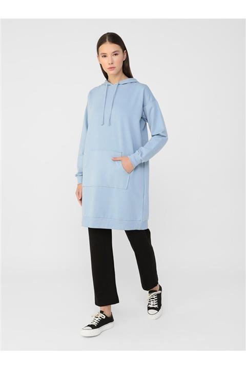 Refka Kapüşonlu Sweatshirt - Açık Bebe Mavisi - Basic