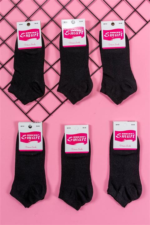 Line Smart 6' Lı Kadın Düz Siyah Pamuklu Likralı Patik Çorap