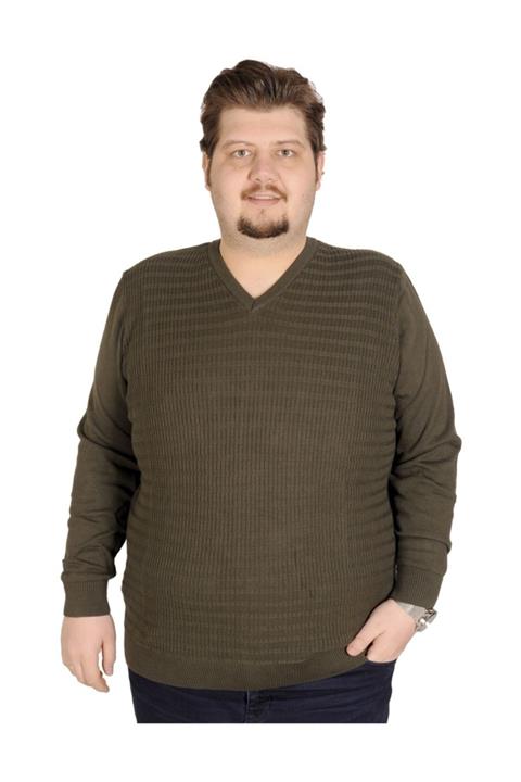 ModeXL Erkek Kazak V Yaka Haki