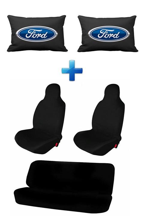 ERSESUAR Fort Focus Tdci Logolu 2 Adet Siyah Ortopedik Araç Boyun Yastığı Ve Siyah Koltuk Koruyucu Kılıf