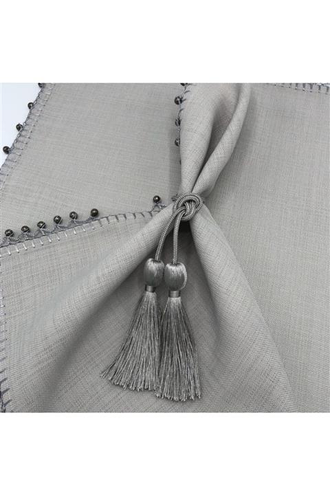 miraç tekstil Kordon Püskül Peçete Yüzüğü 8'li Set Füme Renk