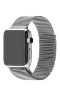 M90 Apple Watch 2 3 4 5 Uyumlu 42mm Ve 44mm Metal Gümüş Trend Hasır Kordon