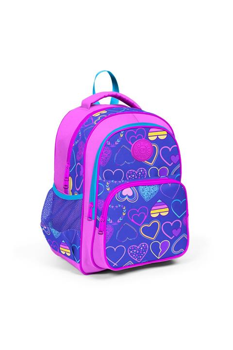 Coral High Açık Pembe Lavanta Kalp Desenli Üç Bölmeli Okul Sırt Çantası 23401