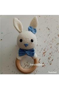 biricikkbebe Amigurumi Çıngırak Organik Oyuncak Ahşap Diş Kaşıyıcısı Tavşancık-