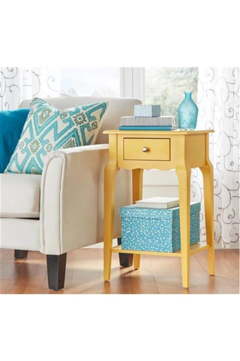 Wooding Tek Çekmeceli Masif Bonamy Sarı Komodin Telefonluk