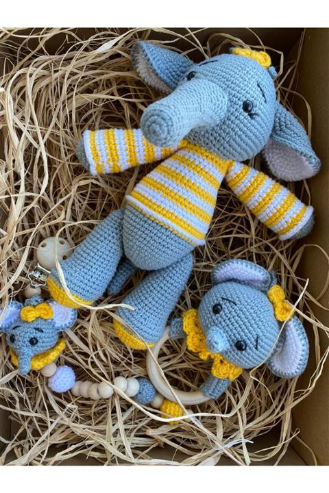 Potkal Hediye Fabrikası Sevimli Fil Uyku Arkadaşı Oyun Seti Amigurumi Organik Yeni Doğan Bebek Çocuk Oyuncak Dişlik