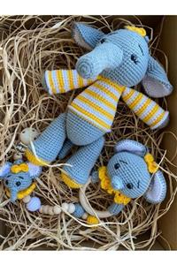 Potkal Hediye Fabrikası Sevimli Fil Uyku Arkadaşı Oyun Seti Amigurumi Organik Yeni Doğan Bebek Çocuk Oyuncak Dişlik