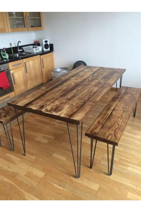 KZNGROUP Doğal Ahşap 6 Kişilk Özel Tasarım Yemek Masası+bench