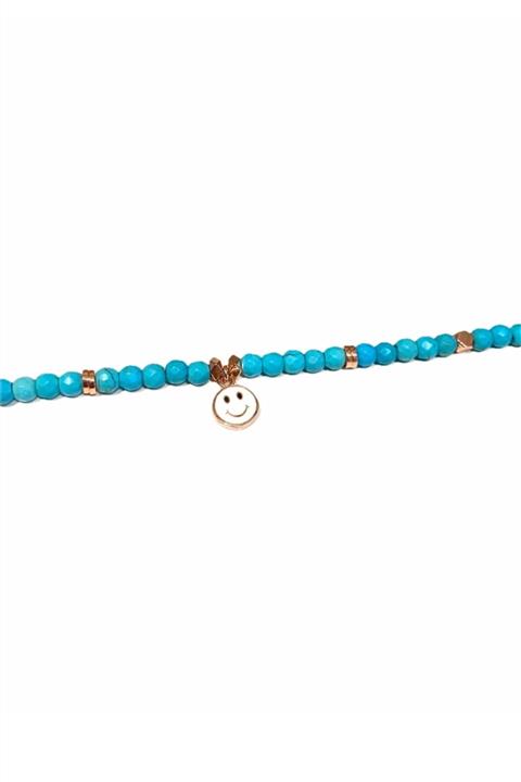 La femme by begum Kadın Gümüş Happy Turkuaz Doğaltaş Halhal Beyaz