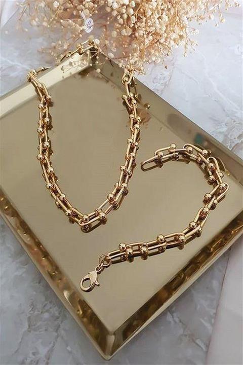 XLady Accessories Kadın 2'li Gold Kaplama Lüx Model Kalın Zincir Kolye Ve Bileklik Seti