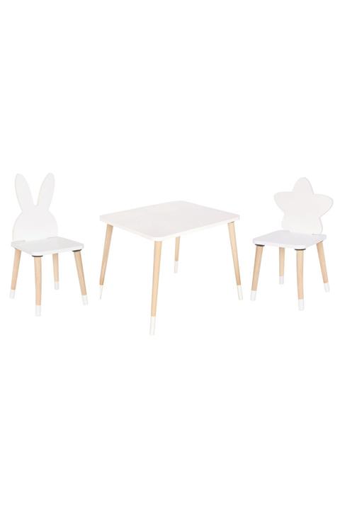 GO BABY Beyaz Tavşan ve Yıldız Model Masa ve 2 Sandalye
